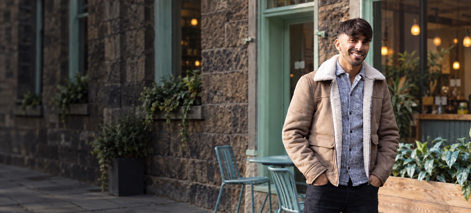 Riccardo Serra outside an independent cafe in Edinburgh