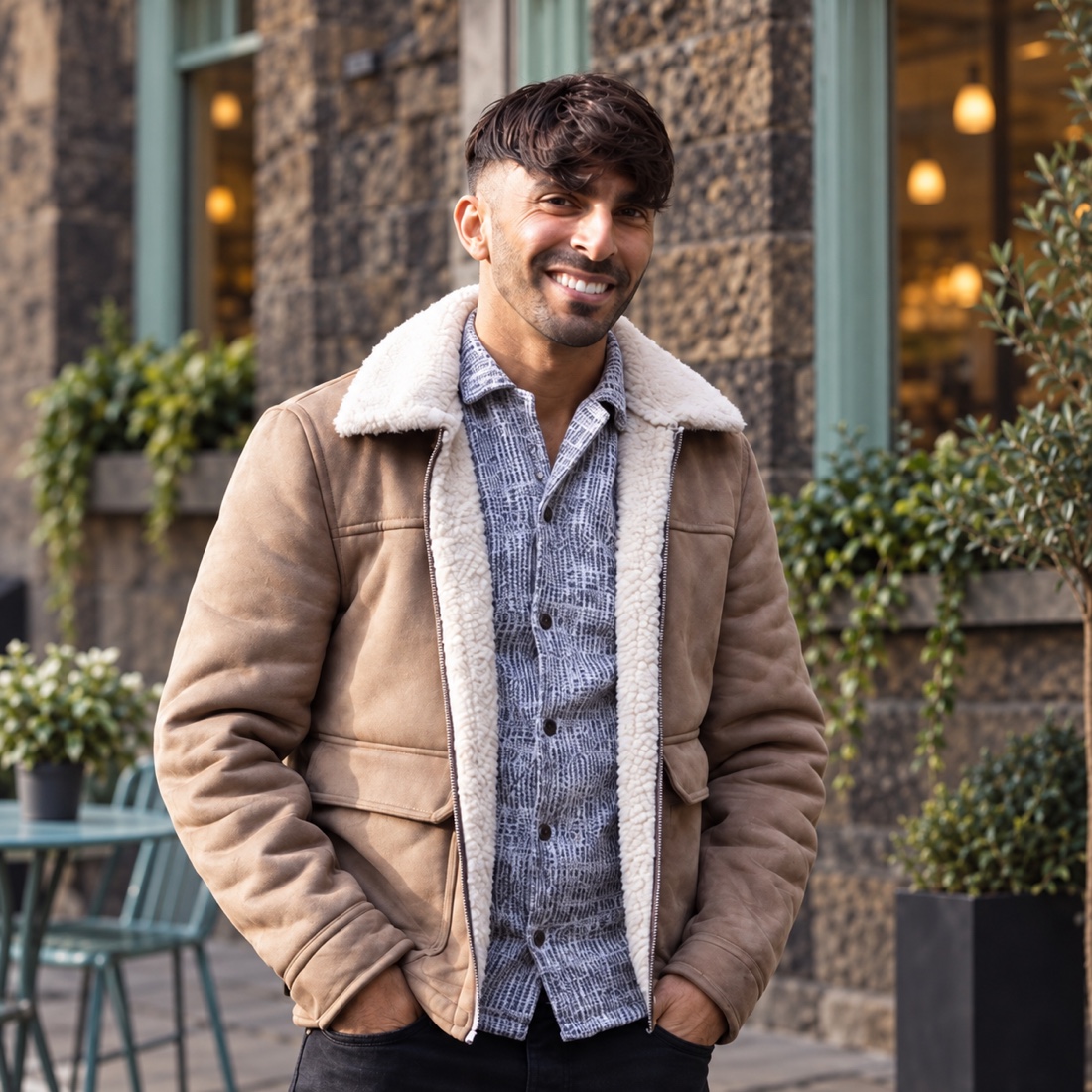 Riccardo Serra outside an independent cafe